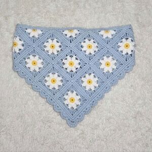 Women's Blue Floral Crochet Head Scarf /Wrap
